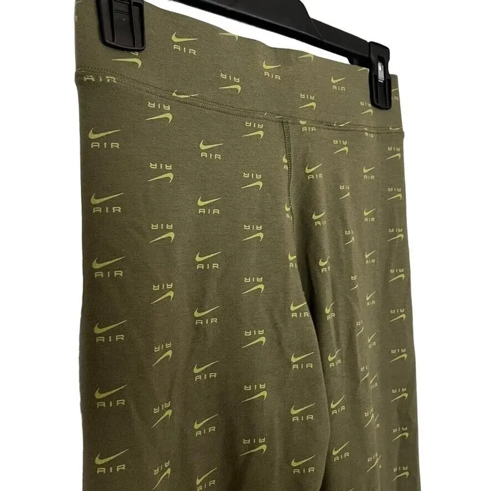 Nike High Waisted Print Leggings Pants Olive Green Spellout Logo Skinny NWT S
